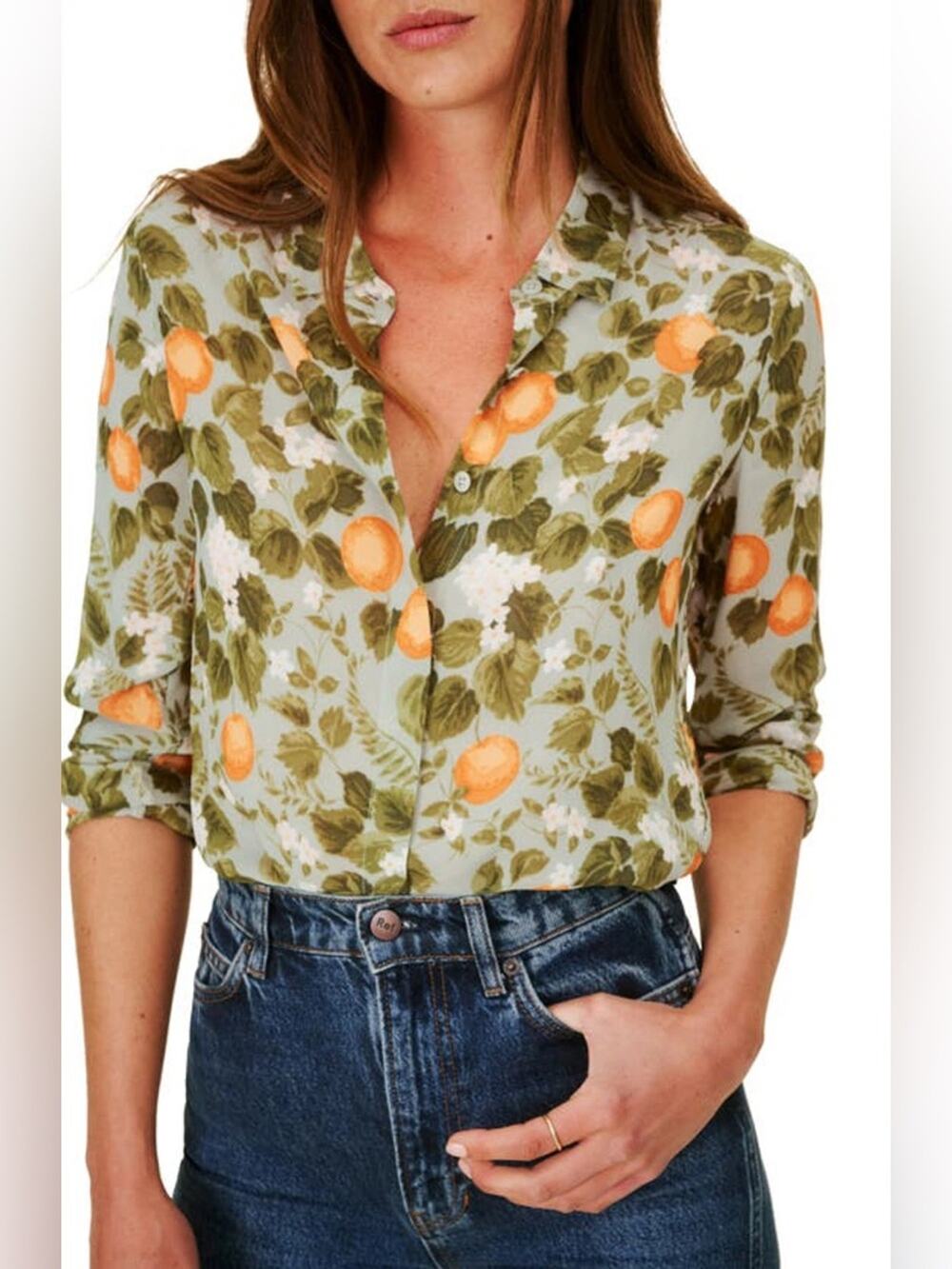 Reformation Violet Blouse in Orange Grove XS